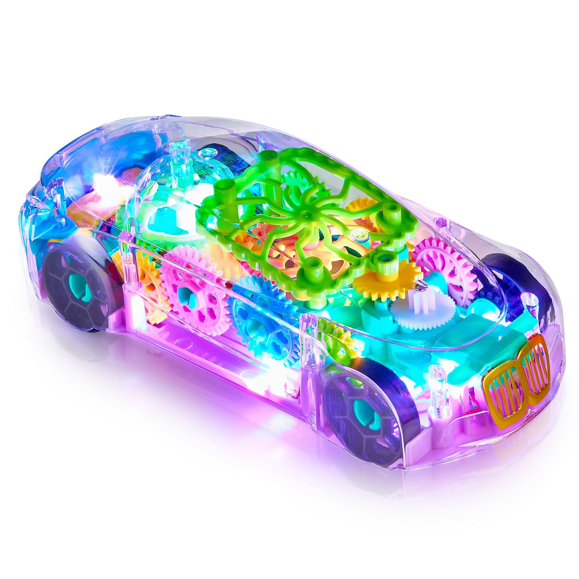 Playbees Light-Up Transparent Car Toy, Toys for Autistic Kids Ages 3-5 Sensory Toy for Kids with Autism Special Needs Toys, Bump and Go Toys