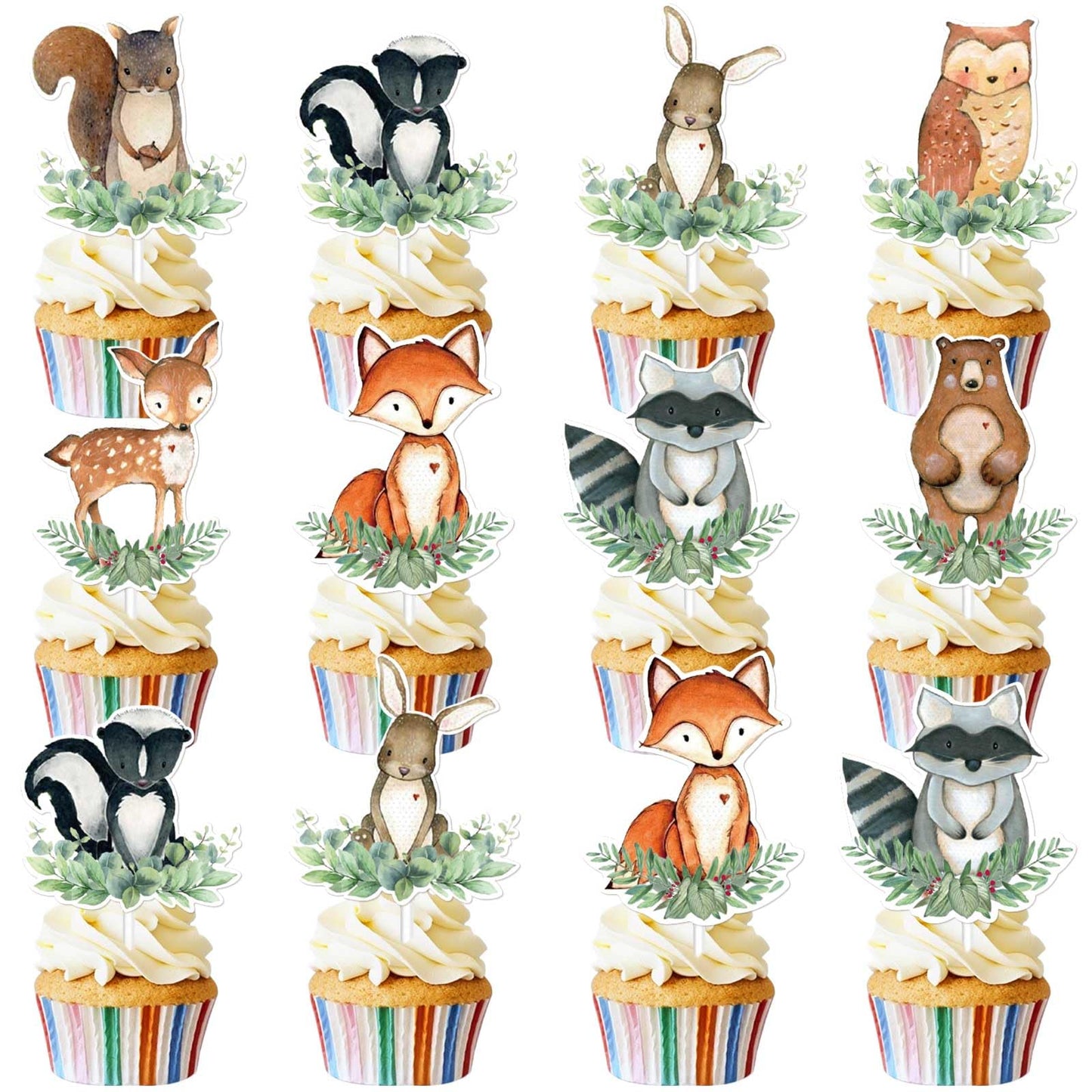 TTDQ 48pcs Woodland Cupcake Topper Animal Cupcake Toppers, Woodland Theme Baby Shower Decorations Woodland Creatures Baby Shower