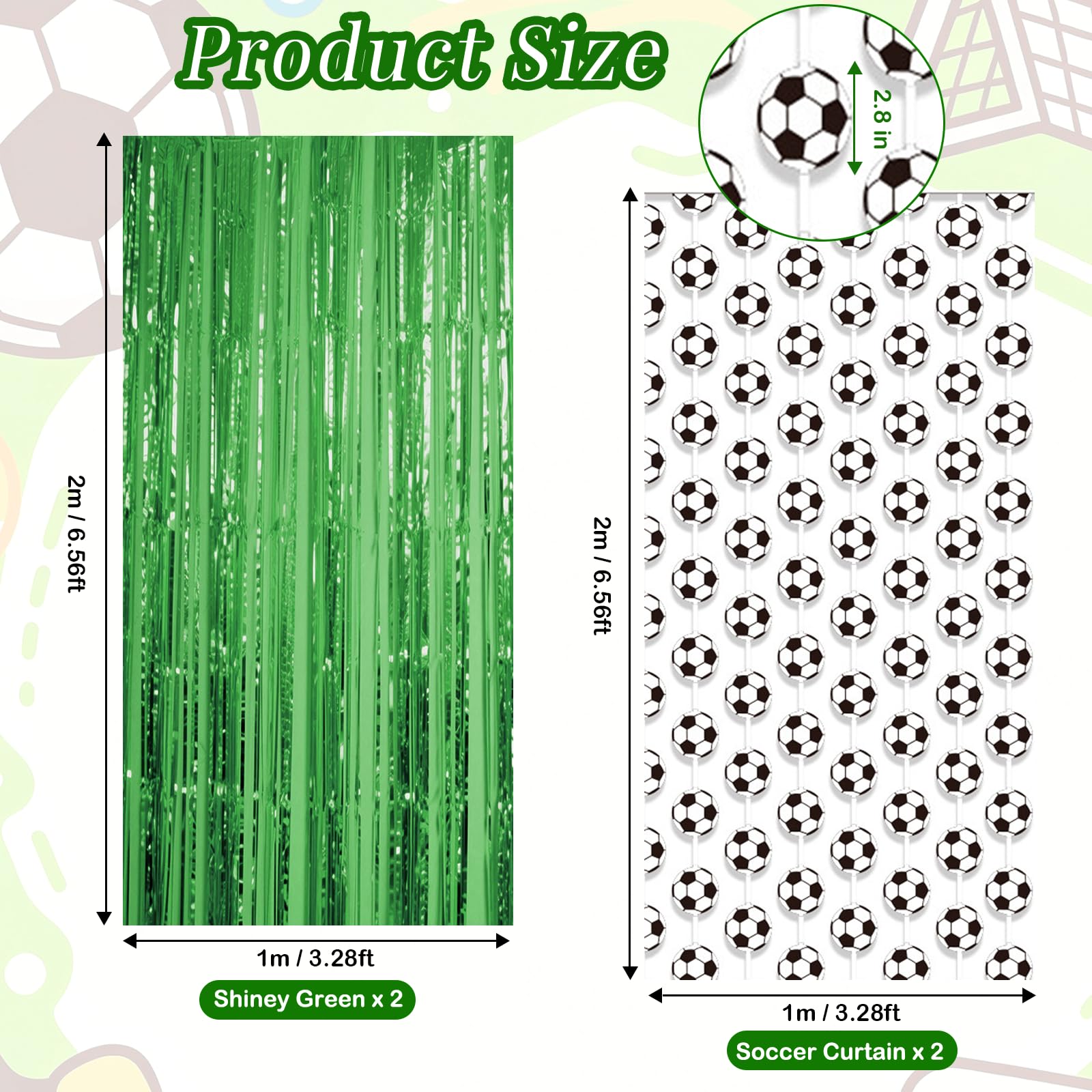 Soccer Party Decorations - Green Silver Streamers Backdrop Banner, 4 Pack