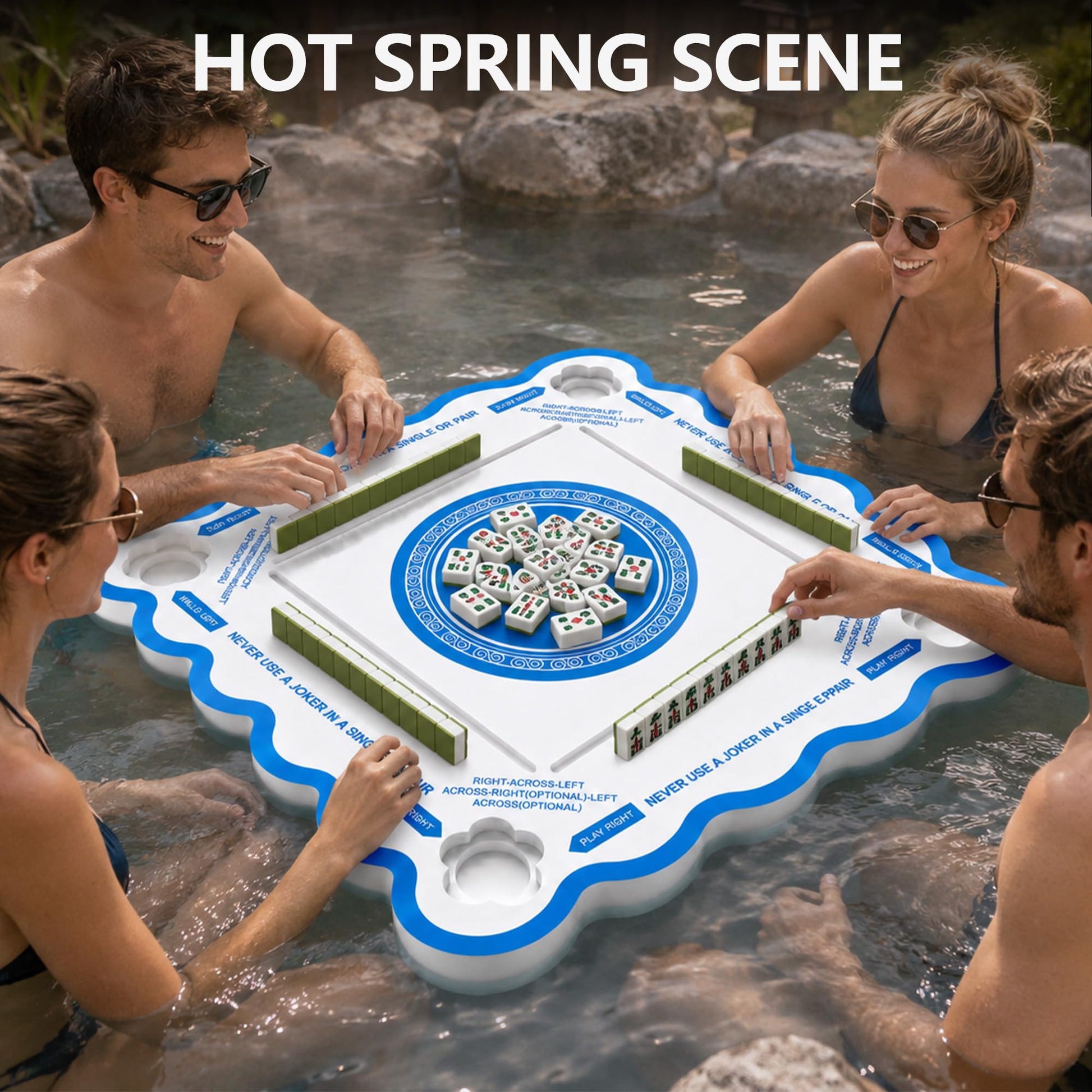 Floating Mahjong Table for Pool, Double-Sided Waterproof Game Tray for Mahjong, Poker, Cards & Dominoes - Portable Water Float Board for Adults, Hot