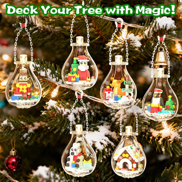 2026 Light-Up Christmas Ornament Building Kit - 647 PCS Holiday Building Blocks Set for Kids and Adults, Featuring Gingerbread House, Santa, Reindeer