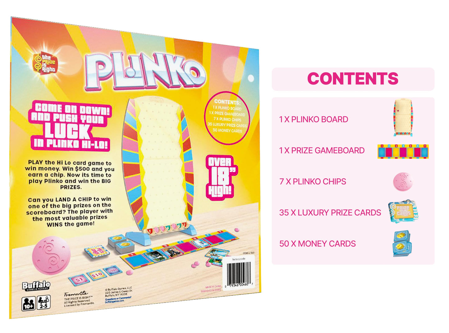 Buffalo Games Plinko Board Game - Model Plink Hi-Lo, 18-Inch, Multicolor - Fast-Paced Prize Drop & Bounce Action - Two-Player Tabletop Games for Group