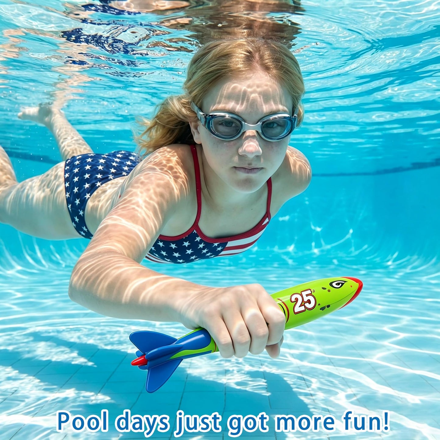Eeonirin 19 PCS Swimming Pool Diving Party Set, Including 4 Rings + 4 Torpedoes + 8 Gemstones + 3 Seaweeds. Suitable for Swimming Pool Family Party