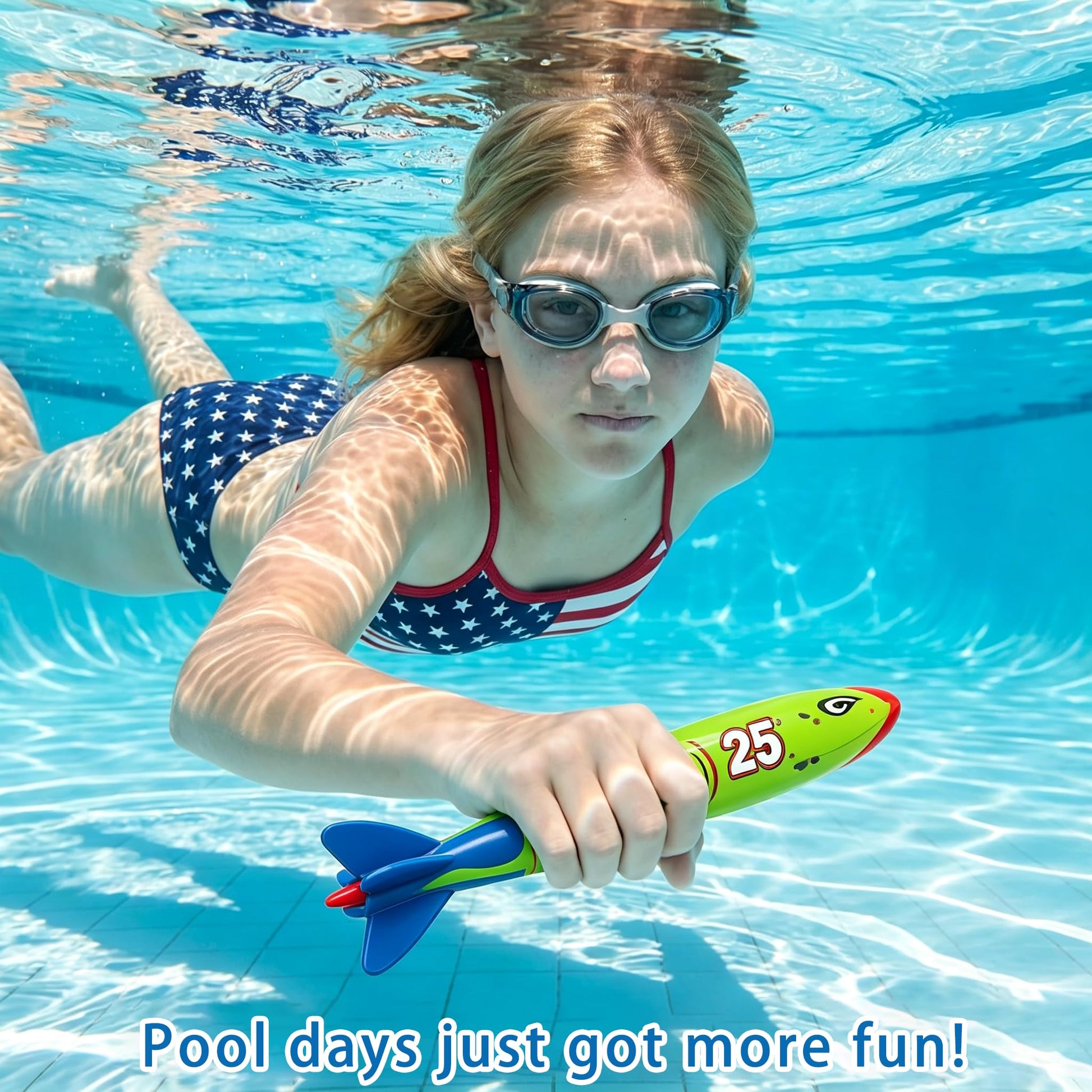 Eeonirin 19 PCS Swimming Pool Diving Party Set, Including 4 Rings + 4 Torpedoes + 8 Gemstones + 3 Seaweeds. Suitable for Swimming Pool Family Party
