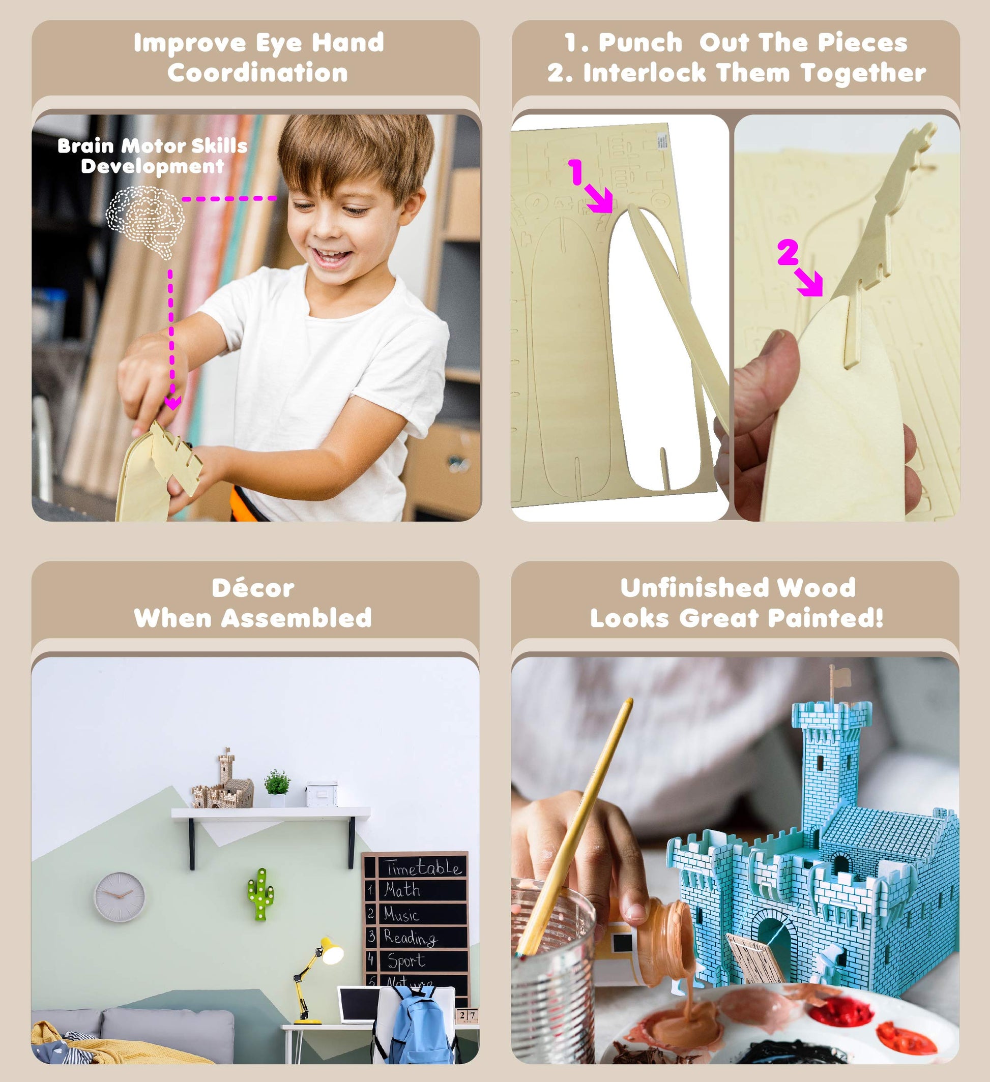 Puzzled Fortress 3D Puzzle Wood Craft Construction Kit