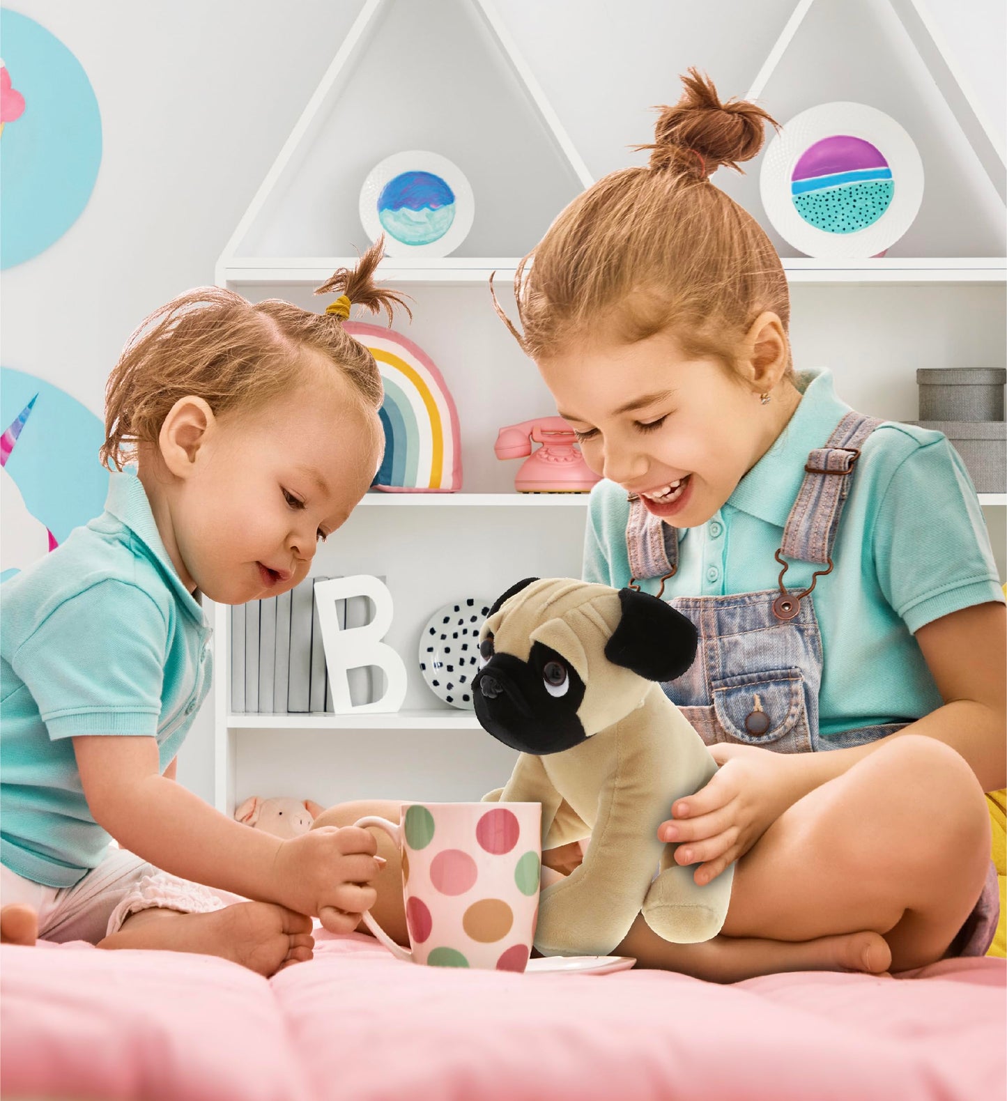 DolliBu Sitting Pug Stuffed Animal Dog Plush Toy, Kids & Adults Huggable Puppy Cuddle Gifts, Cute Stuffed Animals for Toddler & Baby First Teddy Bear