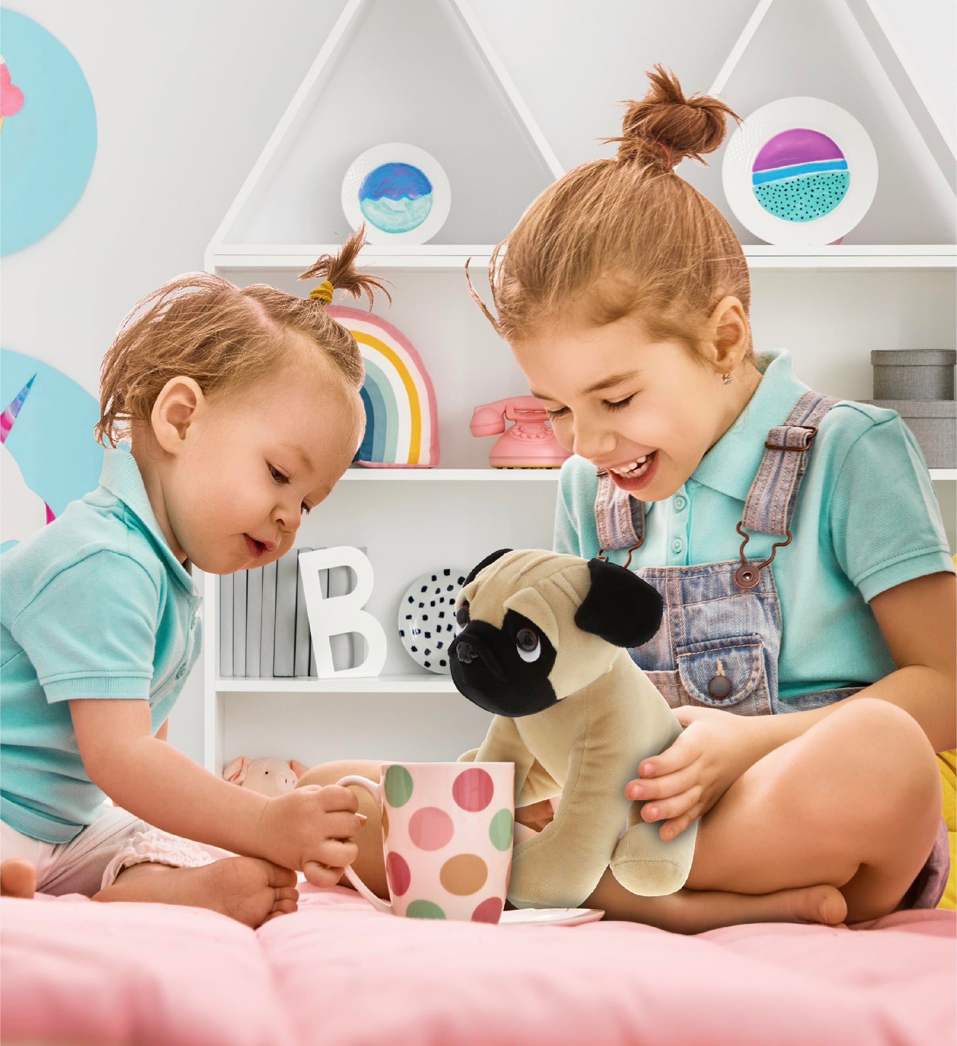 DolliBu Sitting Pug Stuffed Animal Dog Plush Toy, Kids & Adults Huggable Puppy Cuddle Gifts, Cute Stuffed Animals for Toddler & Baby First Teddy Bear