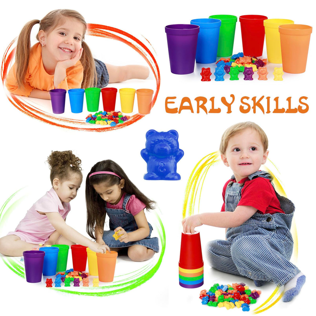 Jeffbaubl 67Pcs Counting Rainbow Bears with Matching Sorting Cups,Educational Sorting Toy for Toddler,Montessori Counting Toy Bears for Kid,Number