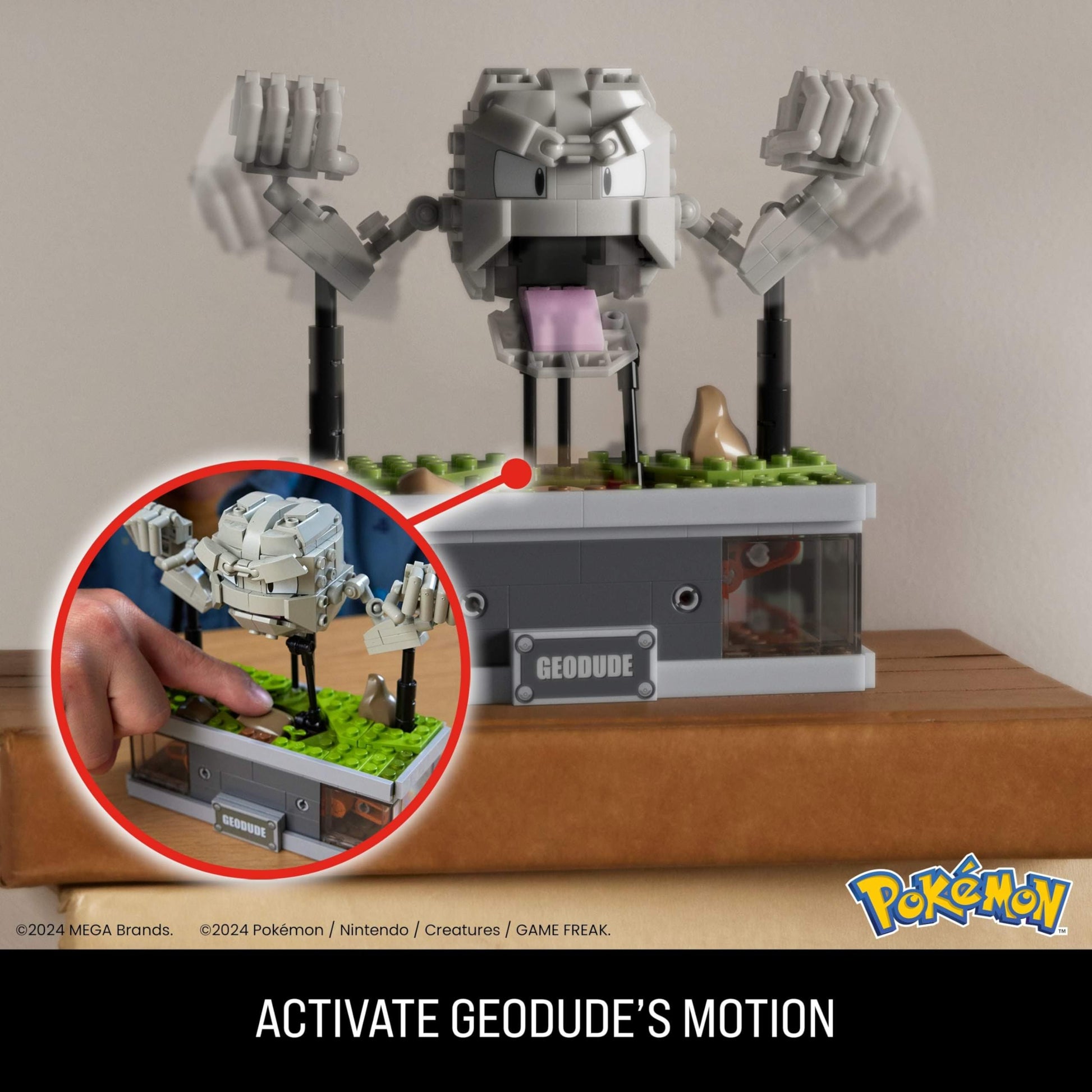 MEGA Pokémon Building Toys Set, Mini Motion Geodude with 355 Pieces, 5 Inches Tall, Moving Arms and Mouth, Adult Collectible