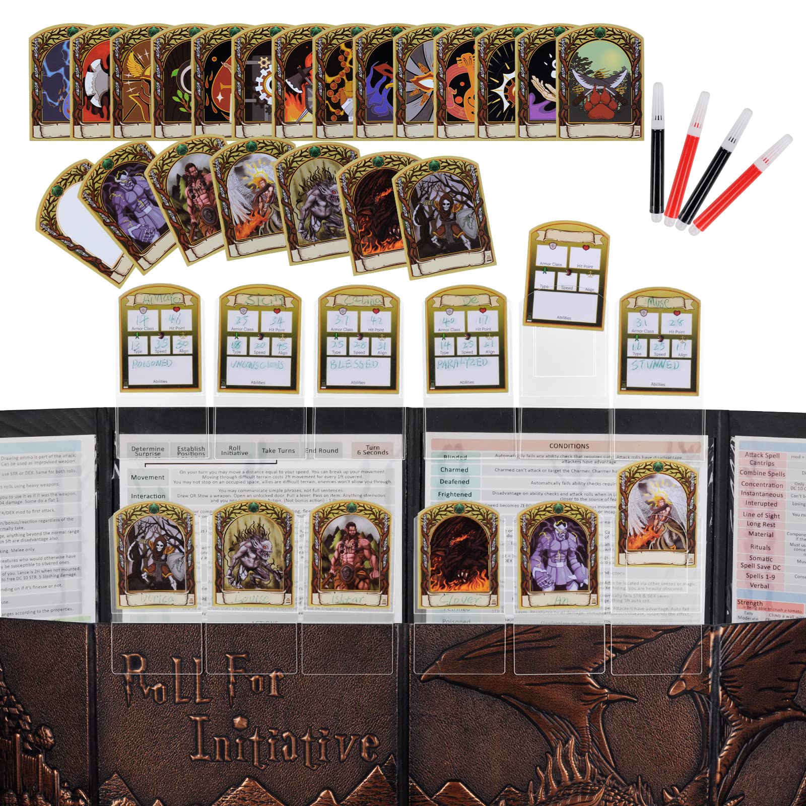 CZYY DND Initiative & Combat Tracker Set, Acrylic Markers with Insert Cards