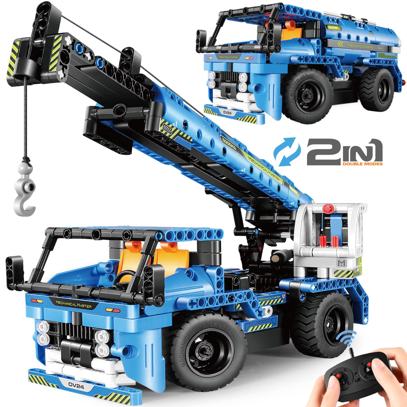 DOLIVE STEM RC Truck Building Toys, 2-in-1 Technic Vehicle Building Kits for Boys Age 8-12, Construction Erector Set Crane Truck Build Model for Boys
