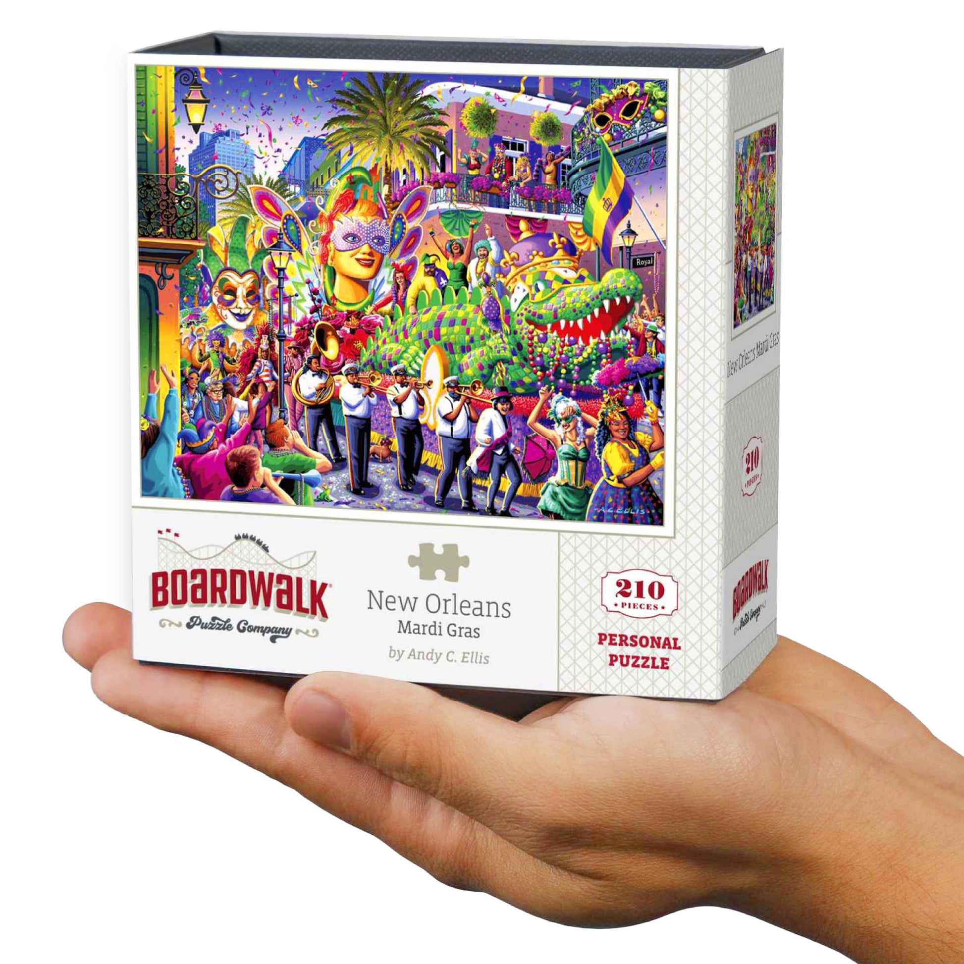 Boardwalk New Orleans Mardi Gras 210 Piece Personal Puzzle, Jigsaw Puzzles with Premium Box, Louisiana Gifts for Adults, 6"x8"