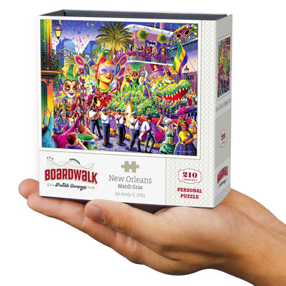 Boardwalk New Orleans Mardi Gras 210 Piece Personal Puzzle, Jigsaw Puzzles with Premium Box, Louisiana Gifts for Adults, 6"x8"
