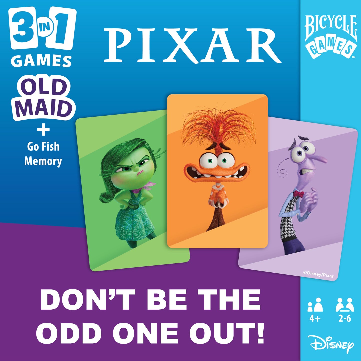 Bicycle Disney and Pixar 3-in-1 Card Games, Old Maid, Go Fish & Memory, Featuring Toy Story, Finding Nemo & Inside Out Characters, Kids Card Games