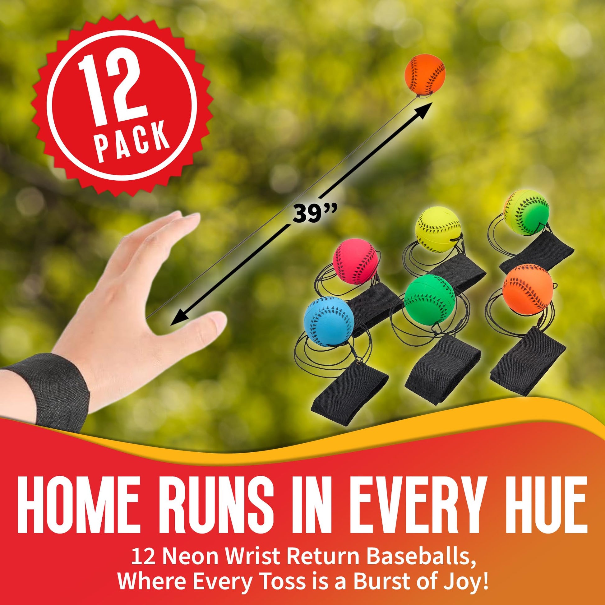 Playbees Wrist Baseballs Neon Reactive - 12 Pack - Practice Sports Balls for Fun Outdoor Activity for Kids - Spring Training, Party Favor, Baseball