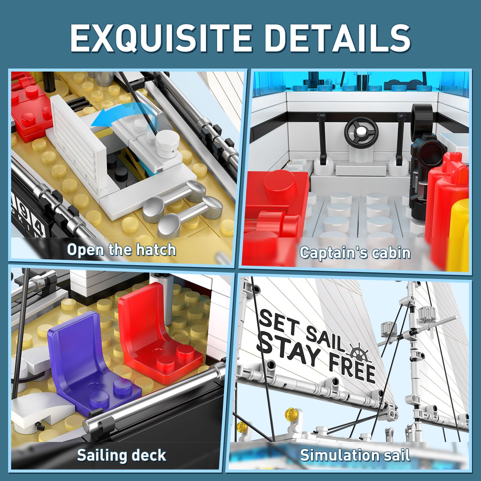 Mould King 10194 Boat Building Sets, MOC Ship Building Kits, Ocean Explorer Boat Model, Home Desk Decor, Collectible Building Toys for Adults/Teens