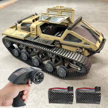 toylefun RC Military Tank Armored Fighting Car with LED Lights, 2.4G Remote Control, 1:16 Scale All-Terrain Vehicle, Dual Motor Drive, Door Open