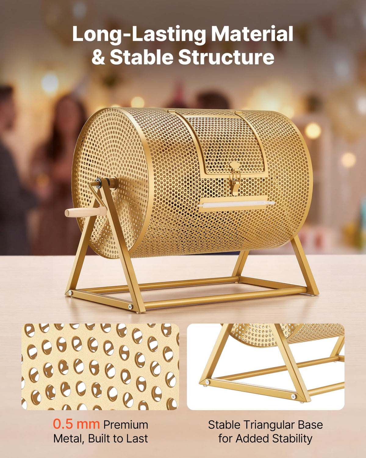 VEVOR Raffle Ticket Spinner, 16.1" x 11.9" Holds 5000 Tickets or 200 Ping Pong Balls, Raffle Drum Lottery Spinning Cage with Reinforced Handle, Stable