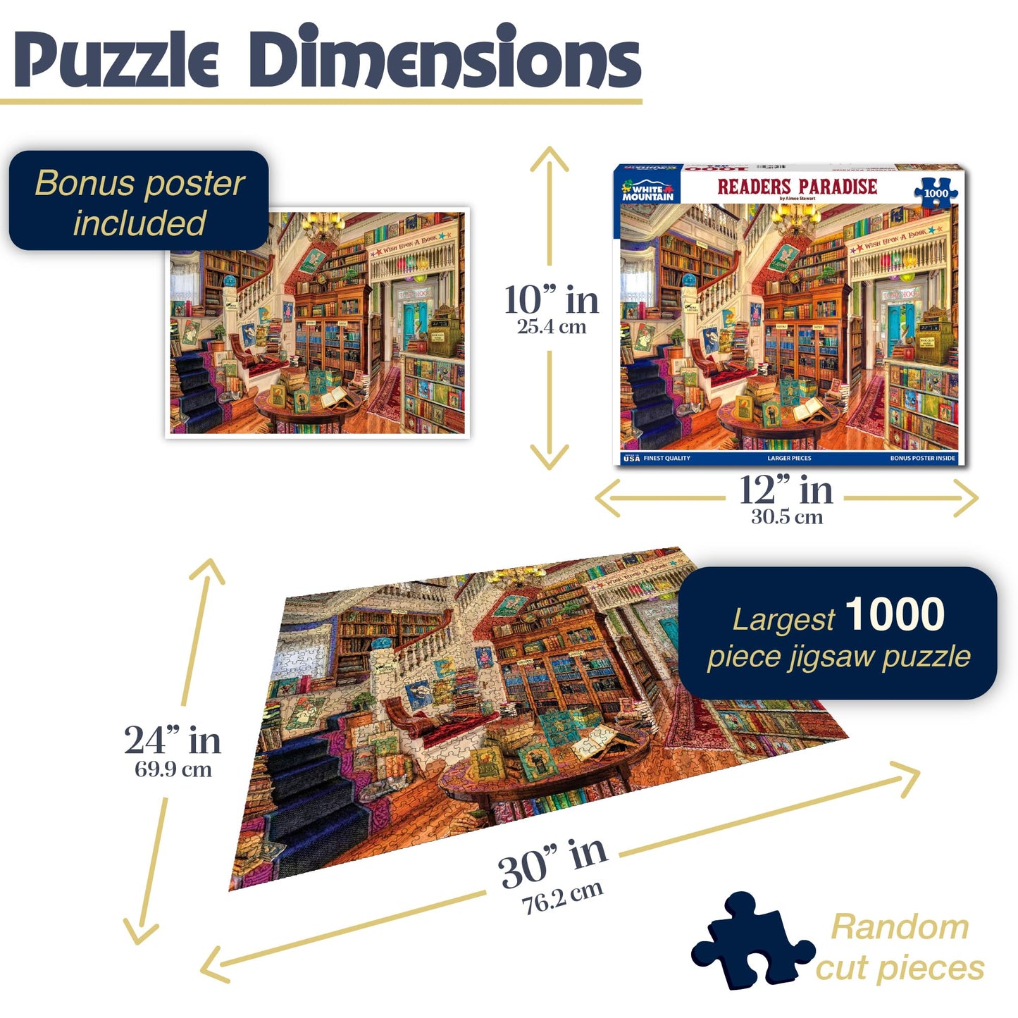 White Mountain 1000 Piece Jigsaw Puzzle Fun Library Book, Readers Paradise
