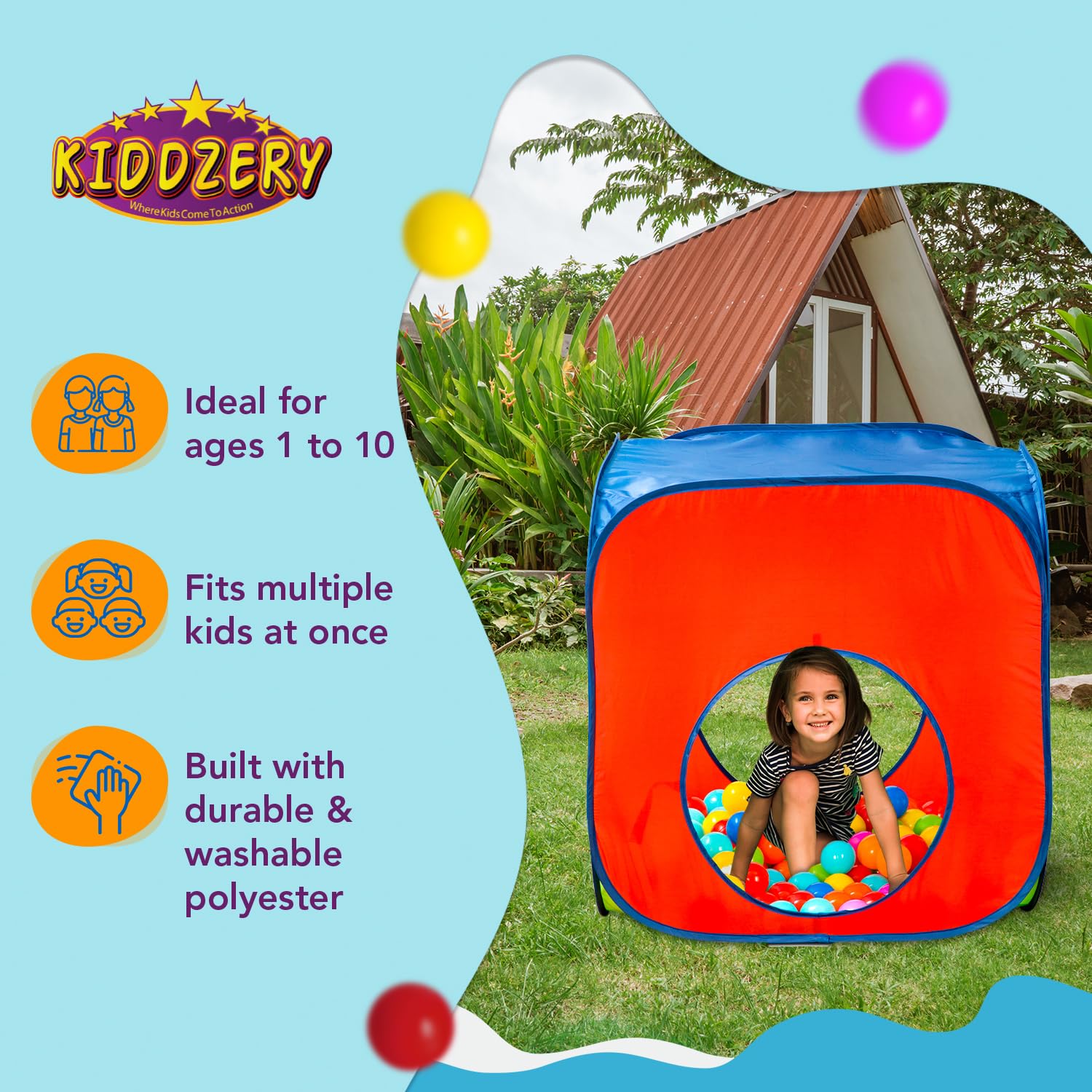 Kids Play Tent with 50 Balls - 3-Piece Tunnel & Ball Pit Combo - Indoor/Outdoor Pop-Up Set with Mesh Panels & Carry Bag