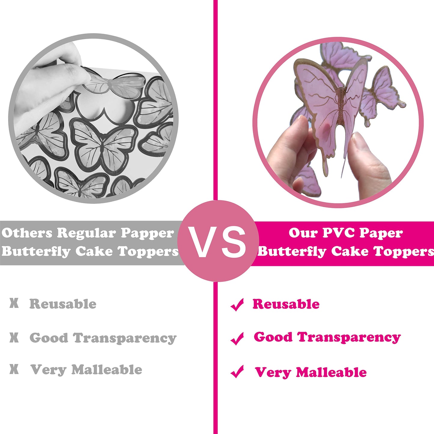 Butterfly Cake Toppers Decorations - 1 Big Happy Birthday Cake Topper & 15Pcs 3D Pink Gold Butterfly Cupcake Toppers - Party Supplies for Decorating
