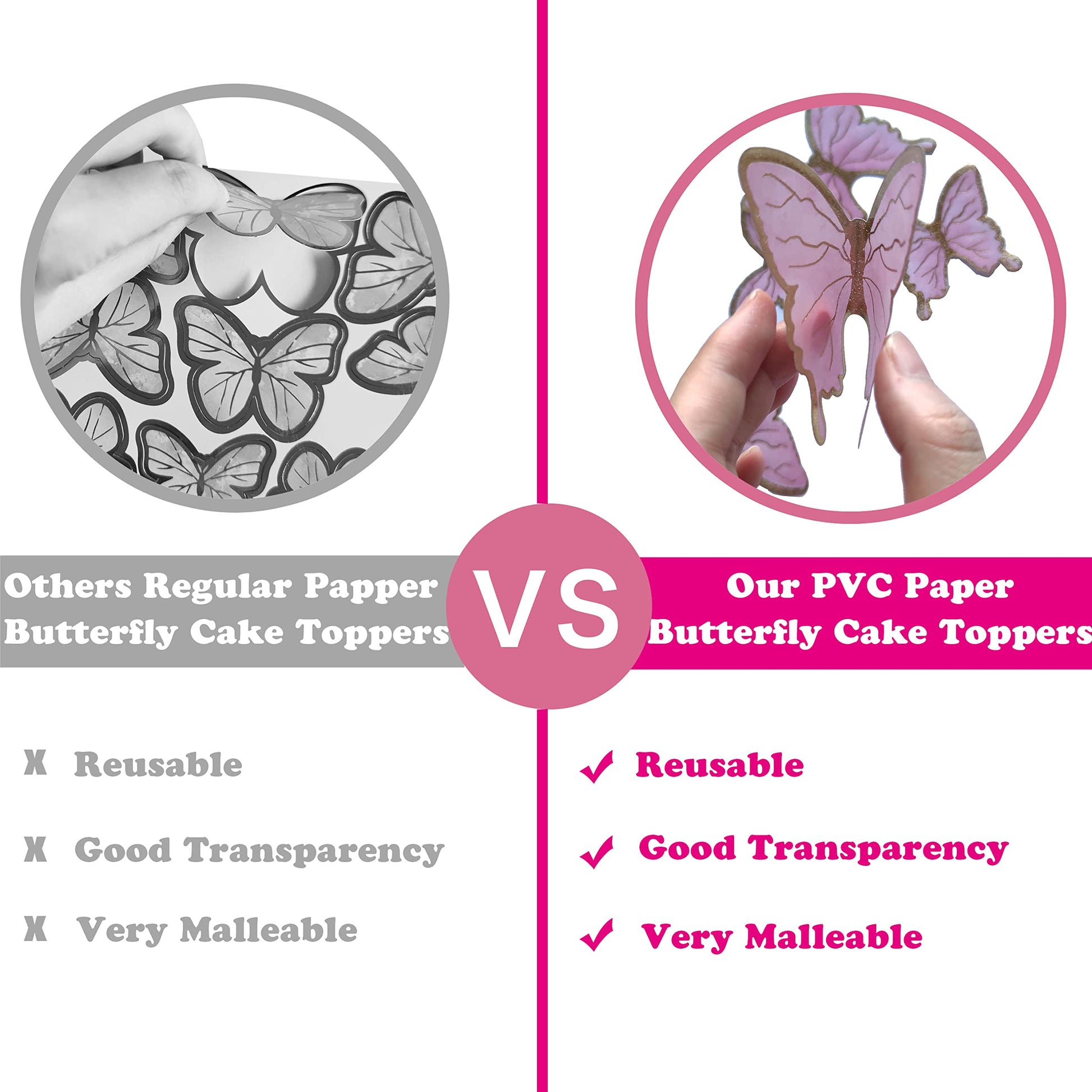 Butterfly Cake Toppers Decorations - 1 Big Happy Birthday Cake Topper & 15Pcs 3D Pink Gold Butterfly Cupcake Toppers - Party Supplies for Decorating