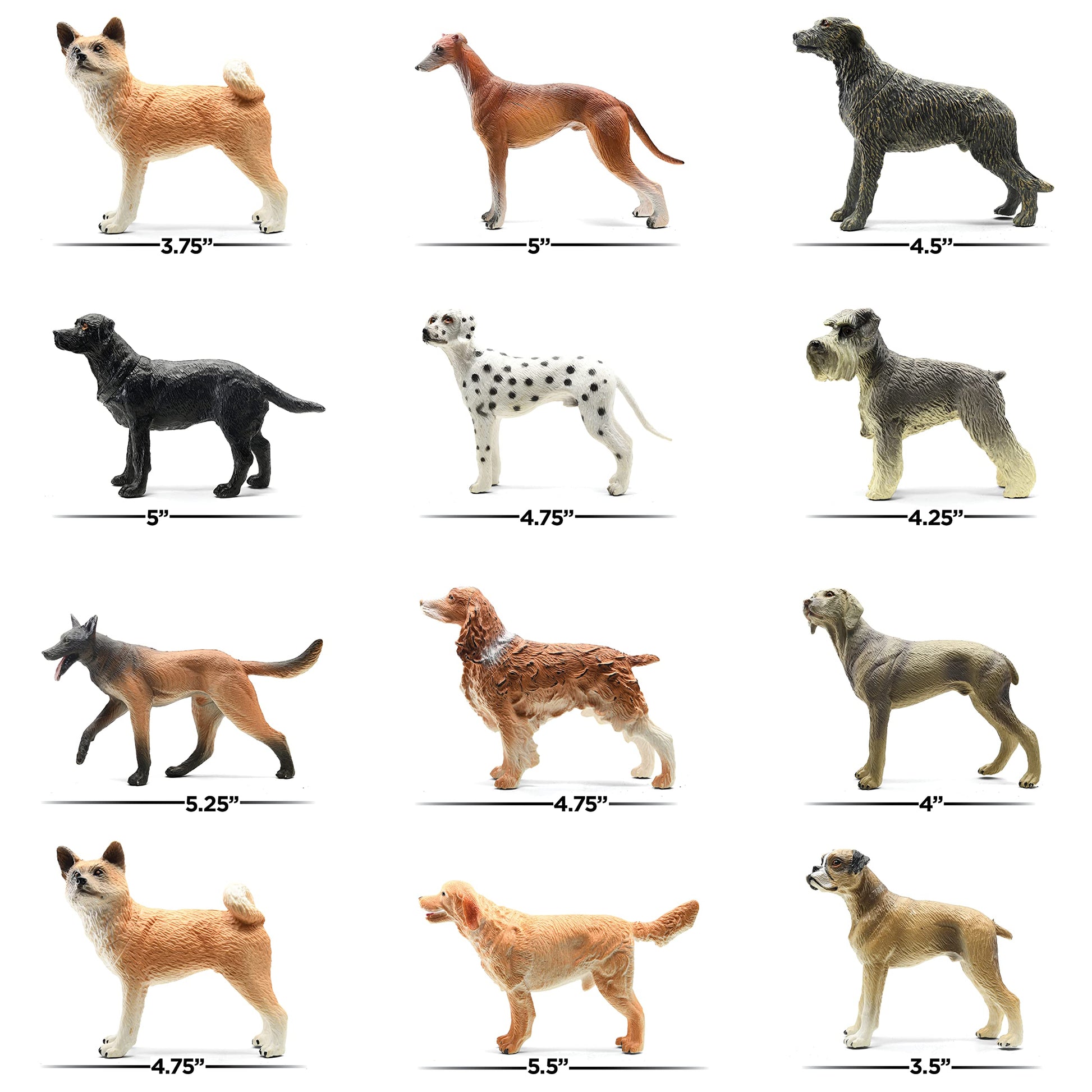 stargo Friendly Dog Figurines for Kids and Toddlers - Plastic Dogs Set of 12 Realistic Play Figures - Non-Toxic Cake Topper, Farm Animal Figurines