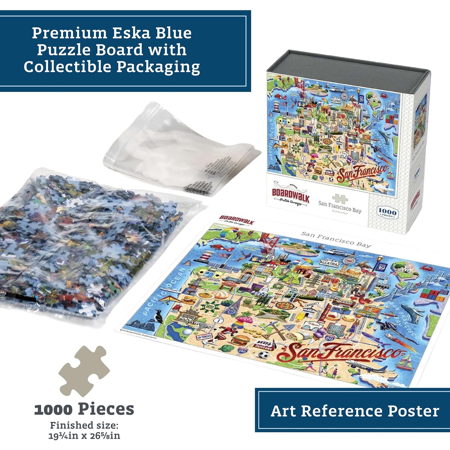 Boardwalk Puzzles San Francisco Bay, 1000 Piece Jigsaw Puzzle for Adults, 19¼ x 26? Inches, Made in USA
