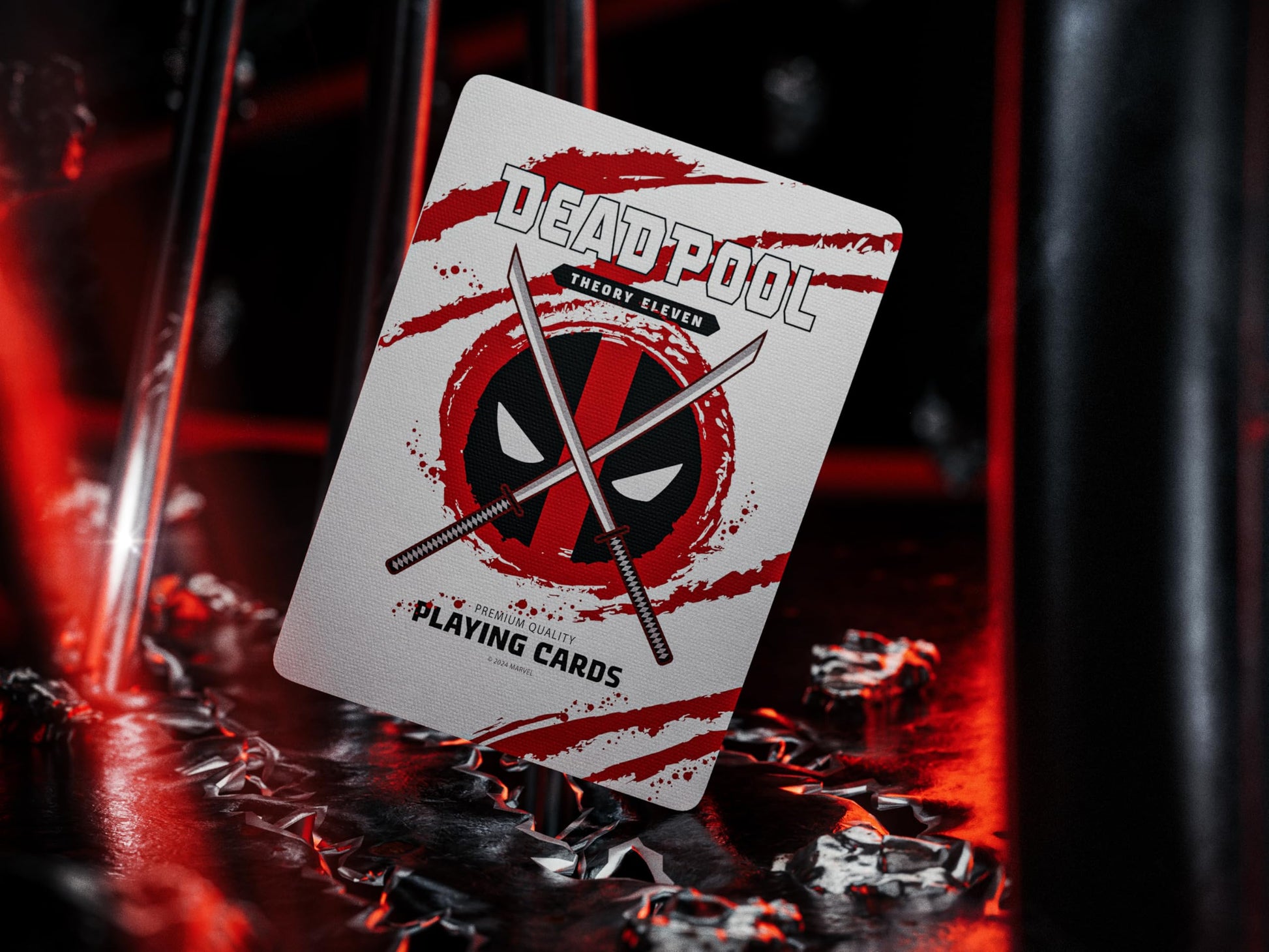 theory11 Deadpool Playing Cards - Red Suit Superhero Poker Deck with Silver Foil Box, Custom Art, Magic, Cardistry, Game Night Gift for Marvel Fans