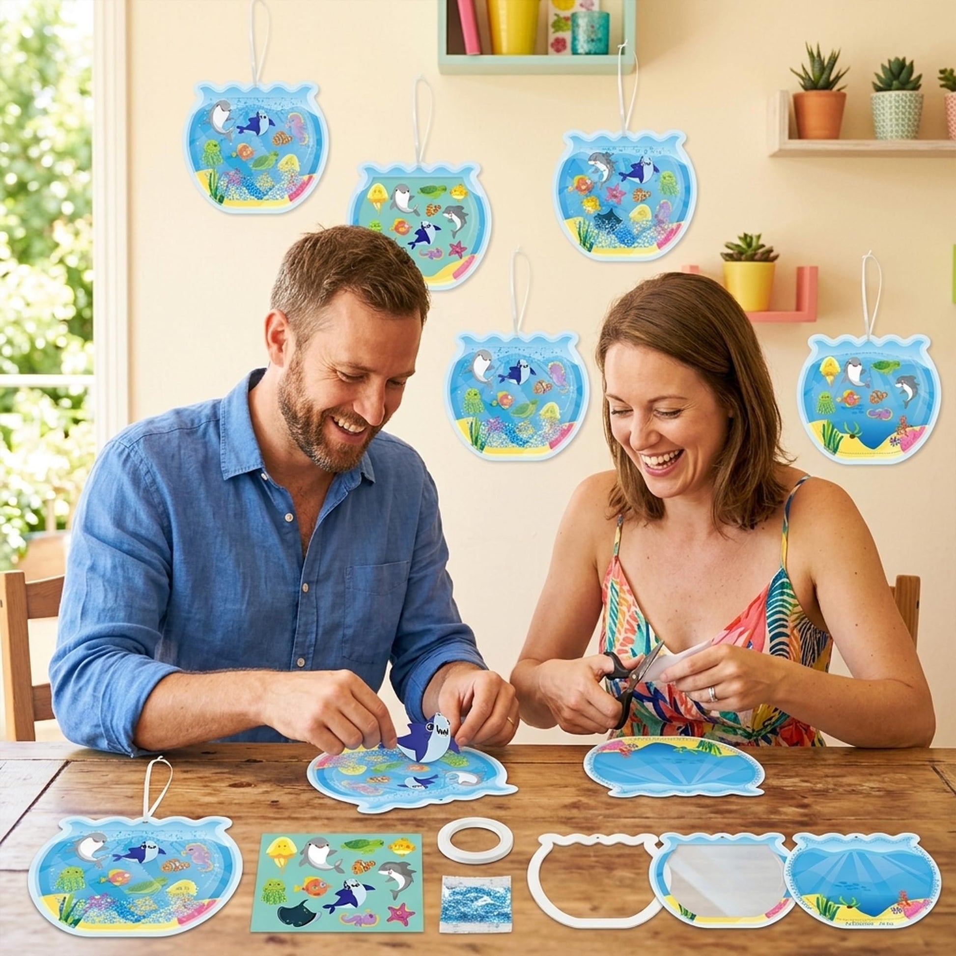 JewGewenil Ocean Animals DIY Craft Kit - 12Pcs Under The Sea Aquarium Scene Diorama Fish Tank Art Supplies with Glitter Papers, Sea Animal Stickers