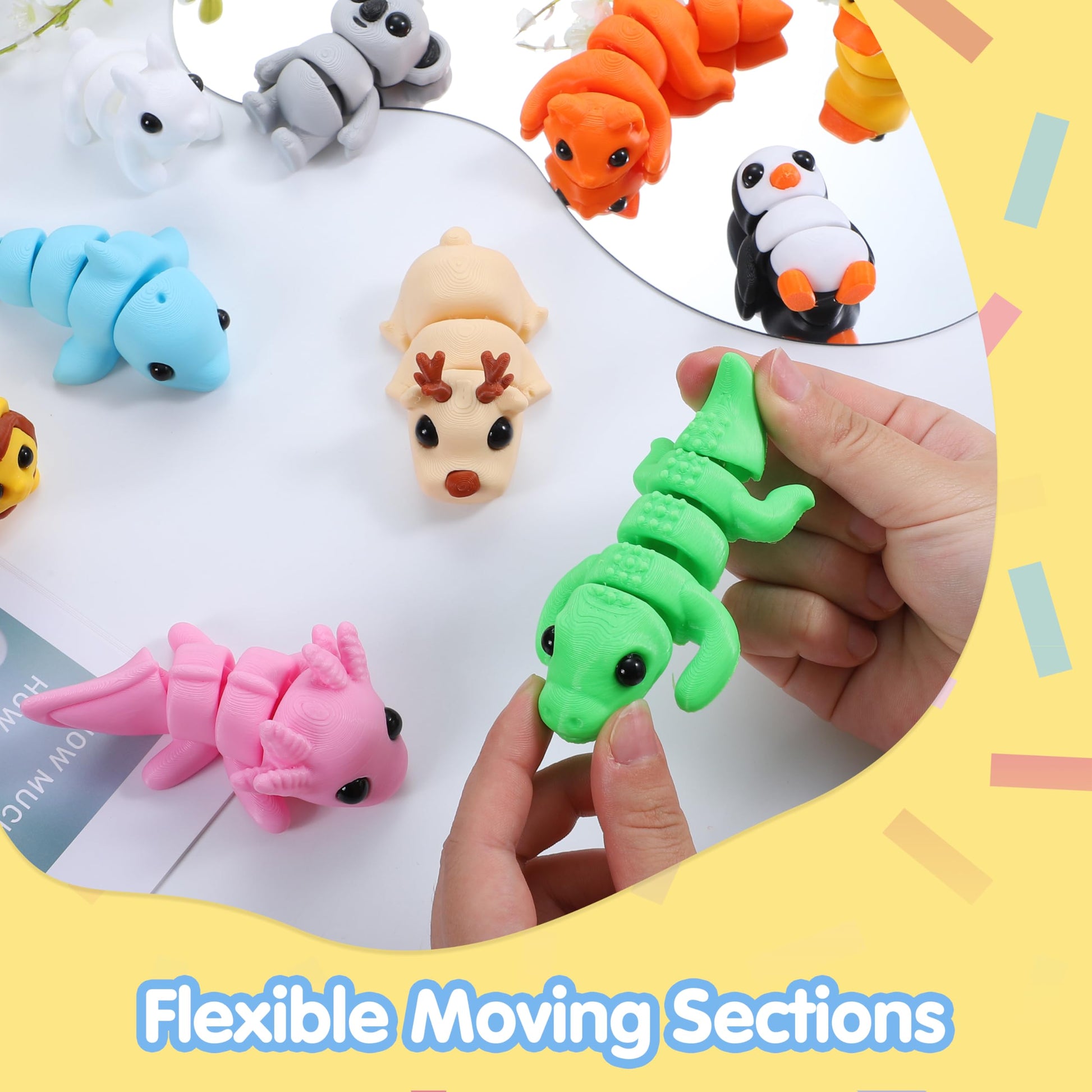 JOYIN 12 Pcs 3D Printed Animals Set, Mini Animals 3D Printed Toys - Cute Articulated Flexible Figurines Fidget Toys for Party Favors Birthday Gifts