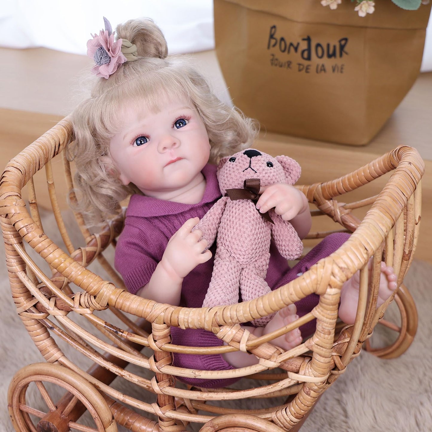 Tookyhill Baby Doll, 18 Inch Realistic Reborn Baby Doll, Weighted Soft Vinyl Body, Poseable Lifelike Newborn Doll with Outfit & Bear Toy Accessory
