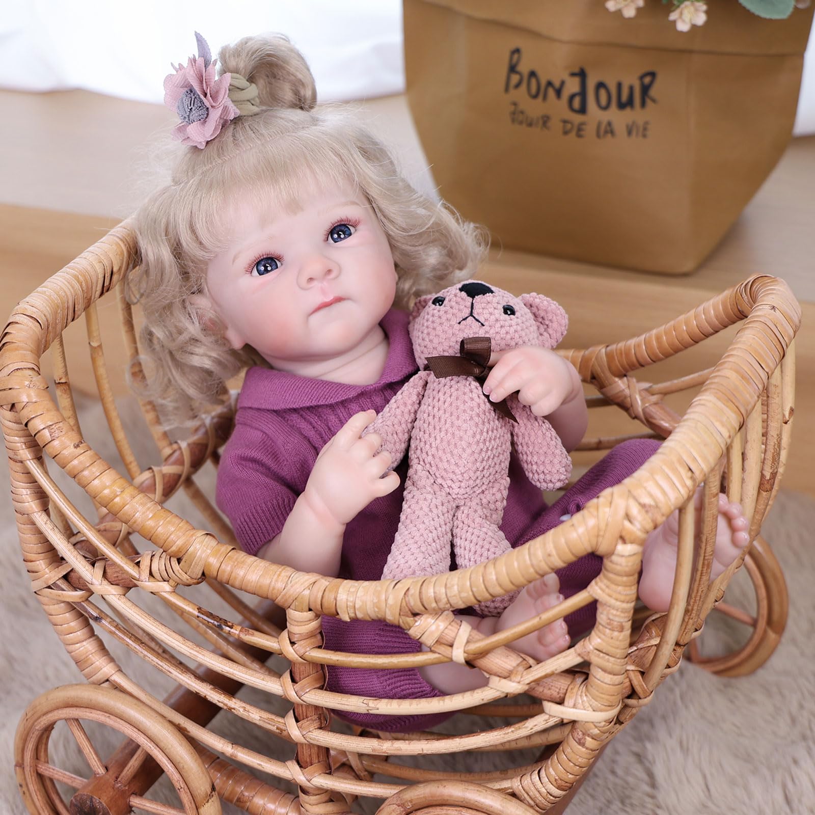 Tookyhill Baby Doll, 18 Inch Realistic Reborn Baby Doll, Weighted Soft Vinyl Body, Poseable Lifelike Newborn Doll with Outfit & Bear Toy Accessory