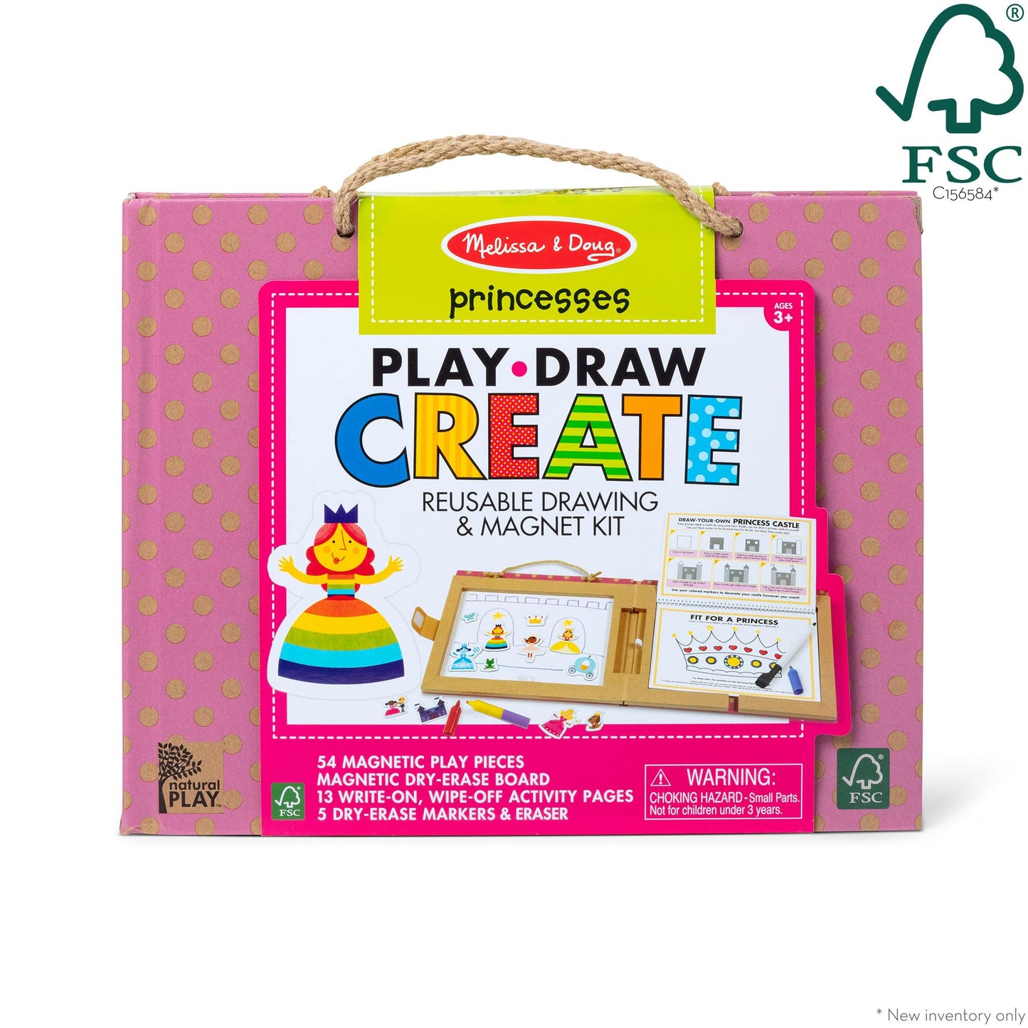 Melissa & Doug Natural Play: Play, Draw, Create Reusable Drawing & Magnet Kit - Princesses (54 Magnets, 5 Dry-Erase Markers) - FSC Certified