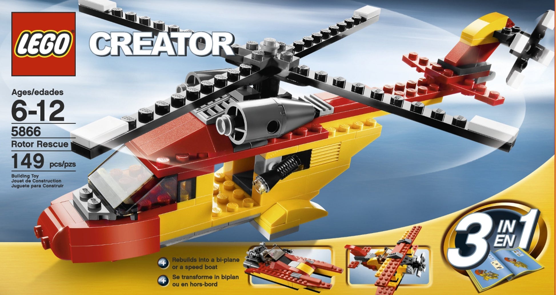 Lego Creator "Rotor Rescue" 3-In-1 Helicopter/Biplane/Speedboat 149 Piece Set