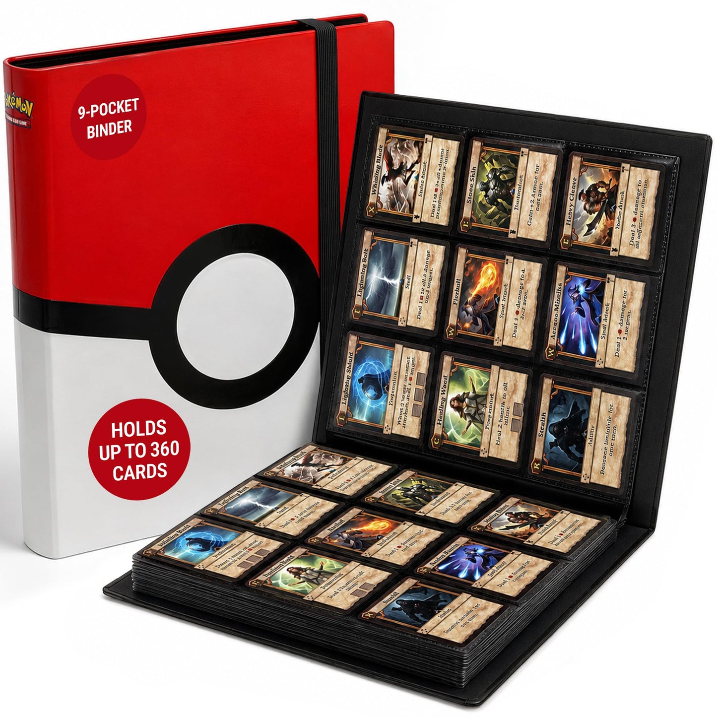 Ultra Pro Pokemon Card Binder 9 Pocket Full-View with Poke Ball Design - Trading Card Binder Holds 360 Cards Side Loading - Organizer for TCG