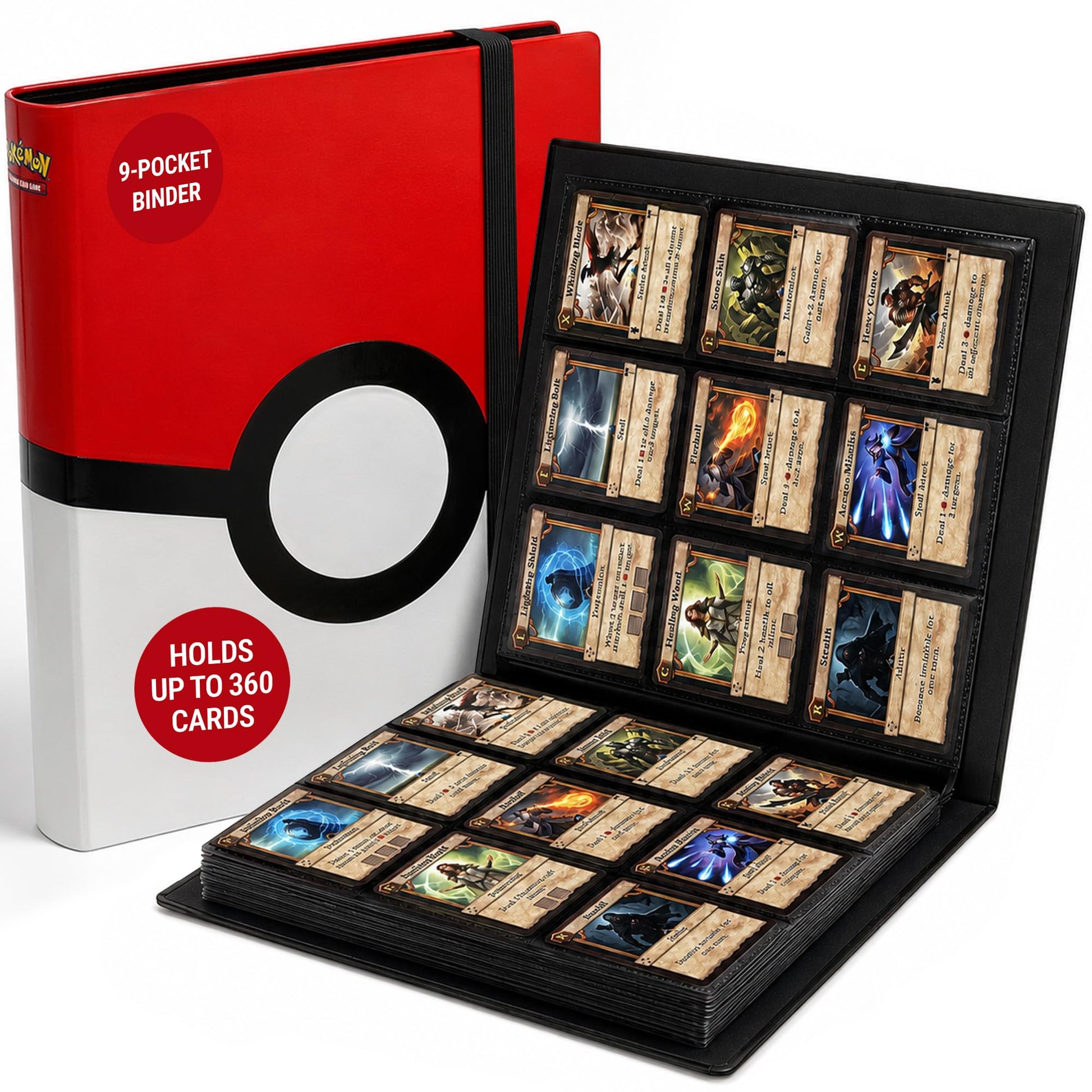 Ultra Pro Pokemon Card Binder 9 Pocket Full-View with Poke Ball Design - Trading Card Binder Holds 360 Cards Side Loading - Organizer for TCG