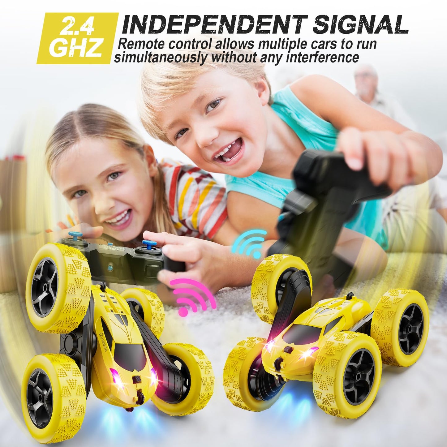 QUNREDA Remote Control Car,RC Car Toys for 6-12 Year Old Boys, Off Road RC Stunt Car 4WD 360° Rotating Remote Control Car for Kids, Boys Girls Gifts
