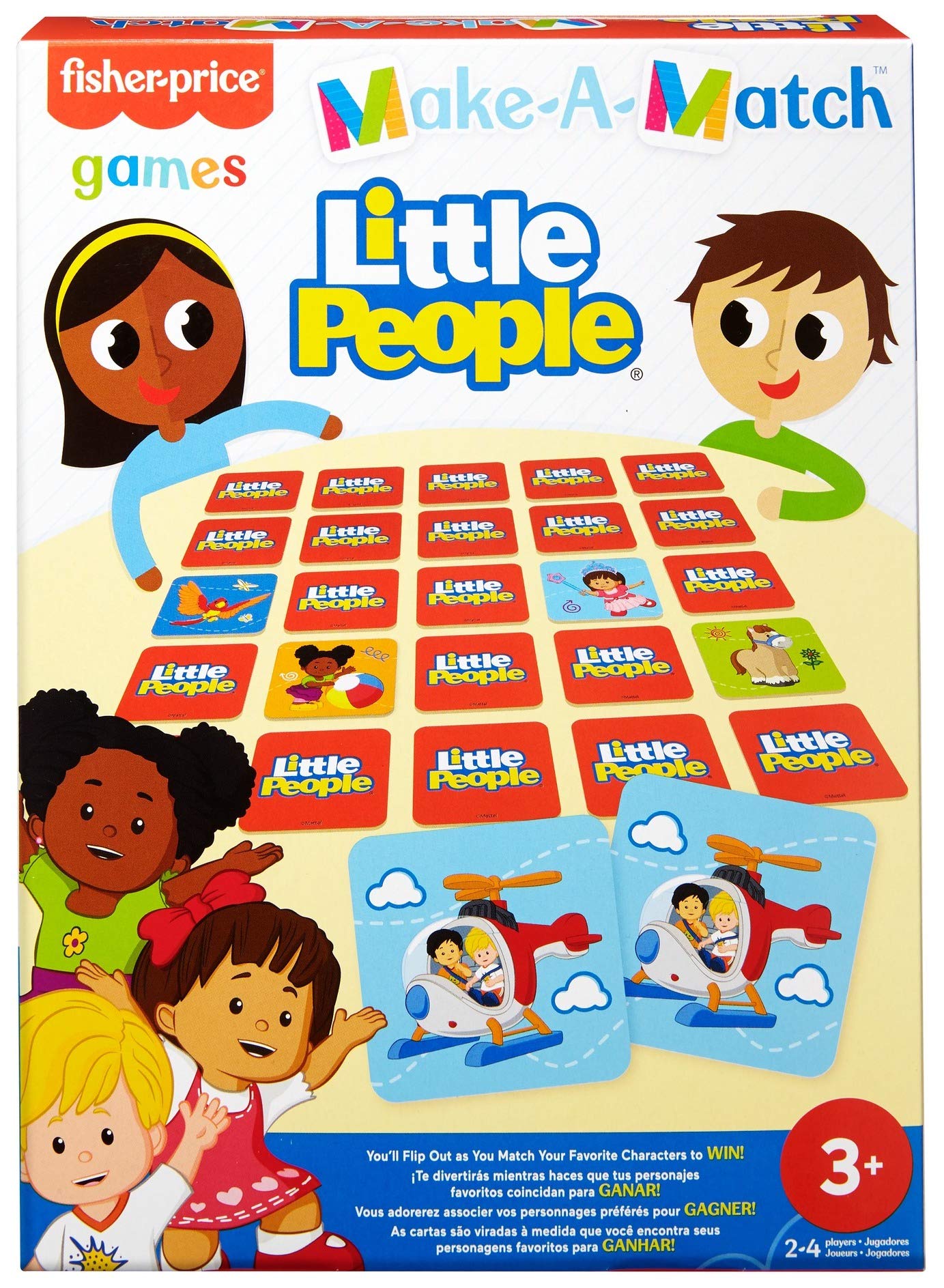 Mattel Games Make-A-Match Card Game with Fisher-Price Little People Theme, Multi-Level Rummy Style Play, Match Colors, Pictures & Shapes, 56 Cards
