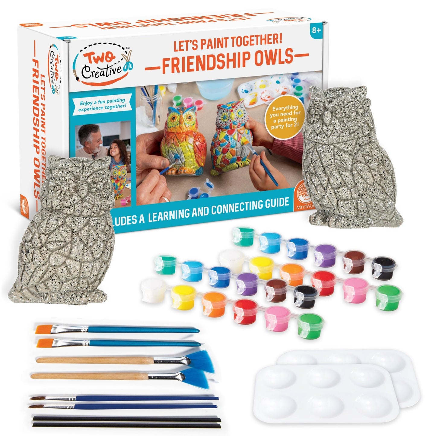 MindWare Two Creative Friendship Owls Stone Décor Painting Craft Kit for Two - Ideal Kids Arts & Crafts Kit for Ages 8 & Up - Learn How to Paint