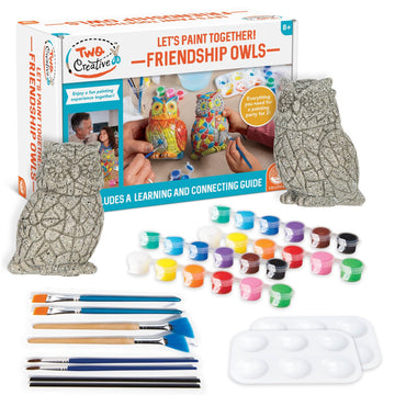 MindWare Two Creative Friendship Owls Stone Décor Painting Craft Kit for Two - Ideal Kids Arts & Crafts Kit for Ages 8 & Up - Learn How to Paint