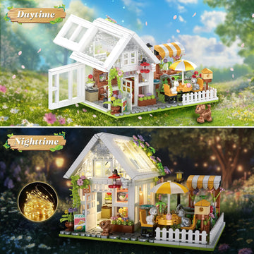 Flower House Building Set, Greenhouse Building Block Set with LED Lights, DIY Greenhouse KIt-Ideal Gifts for Kids and Adults-Plant and Animal Lovers