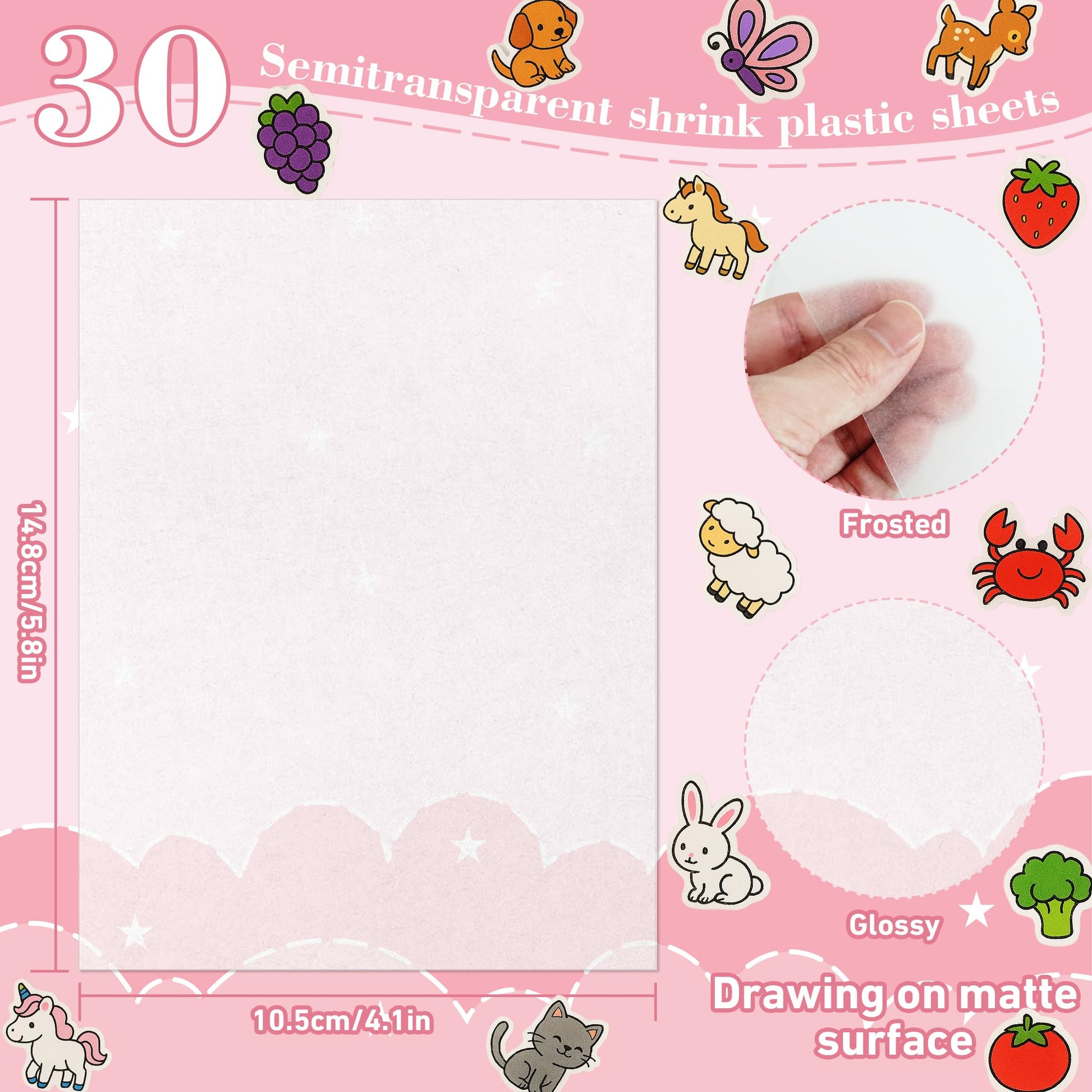 30 Pieces Shrink Plastic Sheets, Shrink Dink Sheets Sanded Shrink Film Papers Shrink Art Paper for Crafts DIY Keychain Making Kit (5.8 X 4.1 inch)