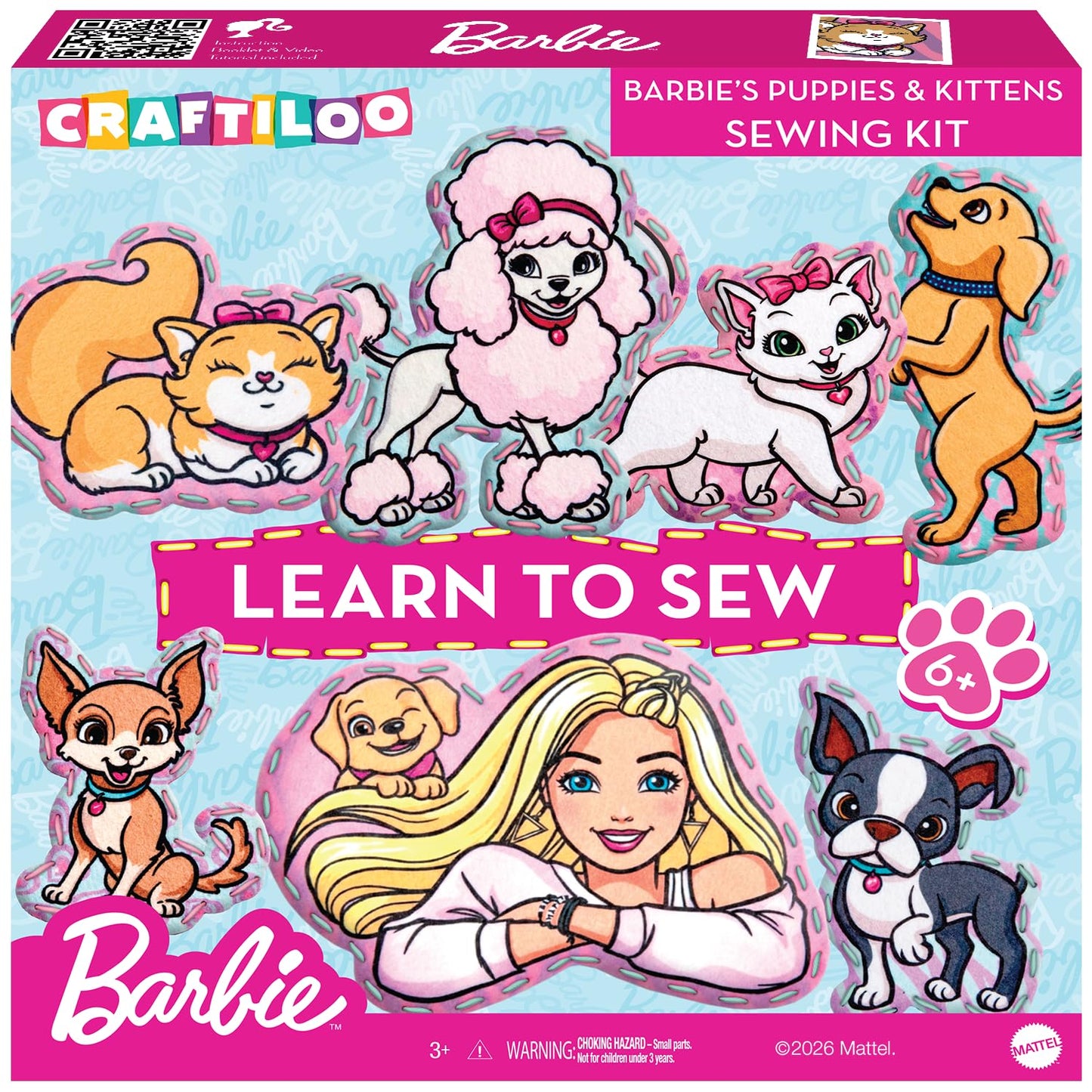 Barbie® Sewing Kit for Kids Ages 6-12 - Kids Sewing Kit | Sew Your Own Puppy & Kitten Felt Pet Stuffed Animal | Beginner Craft Gift for Girls