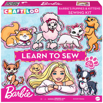 Barbie® Sewing Kit for Kids Ages 6-12 - Kids Sewing Kit | Sew Your Own Puppy & Kitten Felt Pet Stuffed Animal | Beginner Craft Gift for Girls