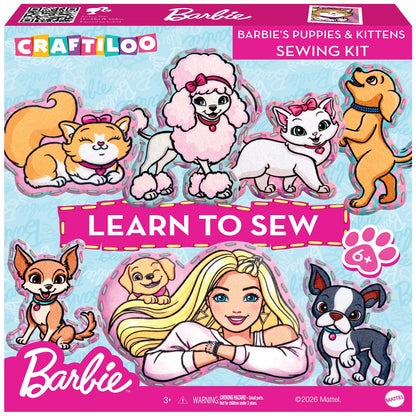 Barbie® Sewing Kit for Kids Ages 6-12 - Kids Sewing Kit | Sew Your Own Puppy & Kitten Felt Pet Stuffed Animal | Beginner Craft Gift for Girls