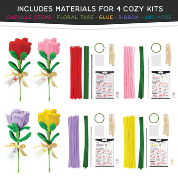 WeVeel Cozy Craftworks Chenille Stem Flower Craft Kit for Adults - CC 4 Gifttable Rose Bundle - Relaxing DIY Arts & Crafts Kit with All Supplies