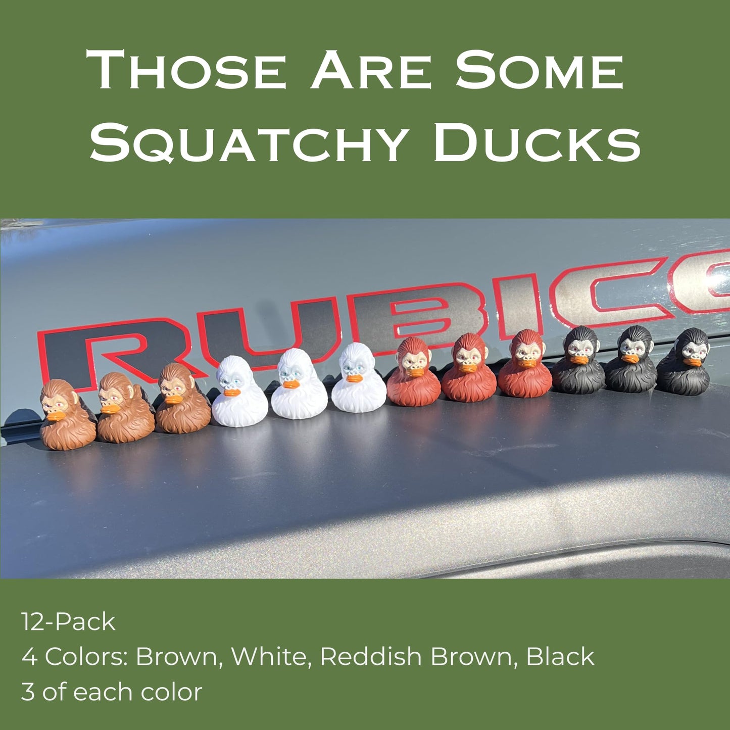 Bigfoot Rubber Ducks for Jeeps - Funny Jeep Ducks for Ducking - Unique Bronco Accessories for Squatching - Cool Bigfoot Gifts - Sasquatch Toy Ducks