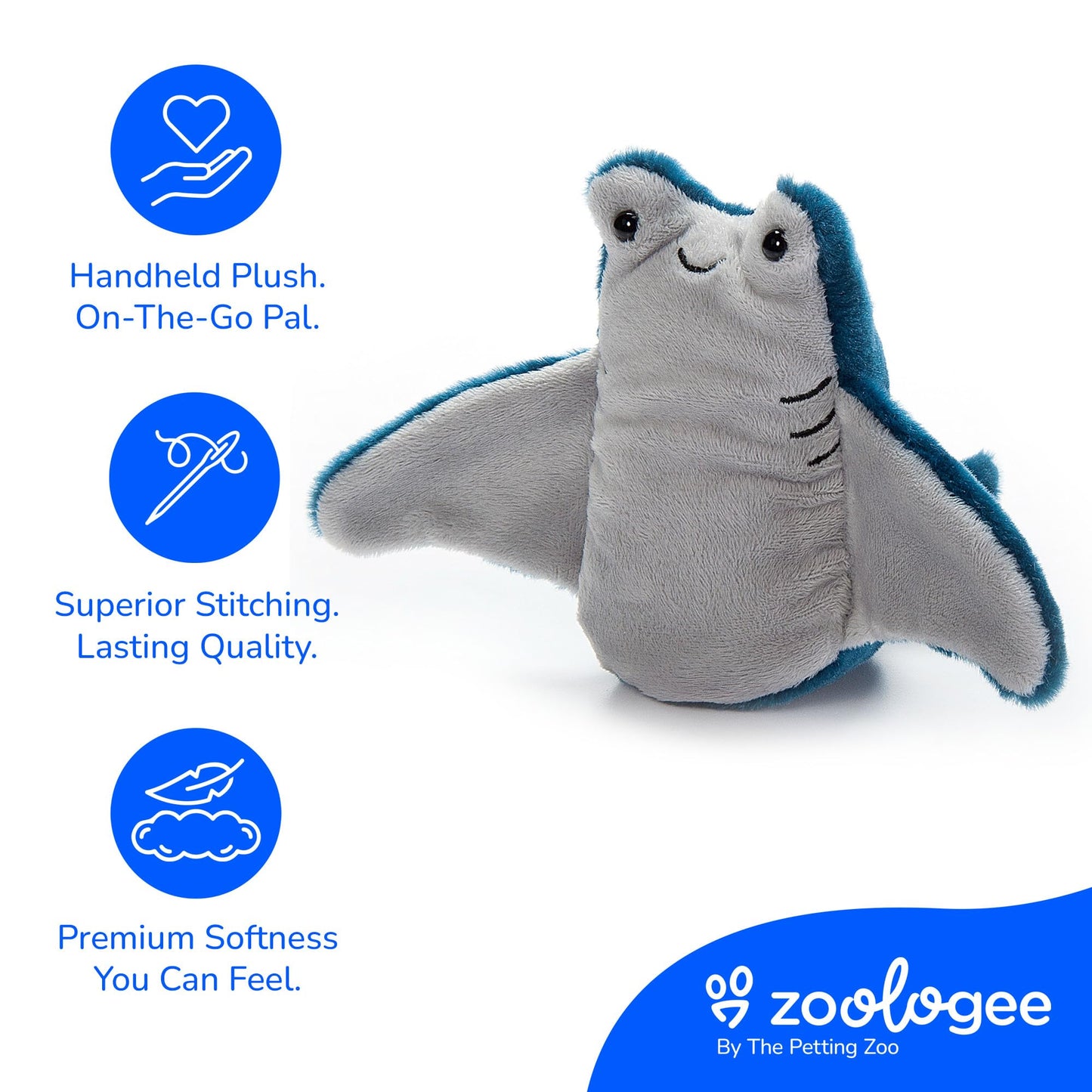 The Petting Zoo Manta Stingray Stuffed Animal Plushie, Gifts for Kids, Nuggetz Sealife Animals, Stingray Plush Toy, 6 inches