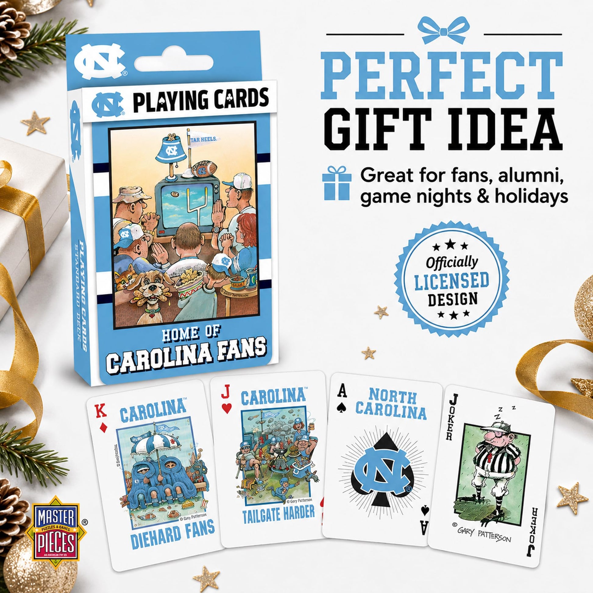 Masterpieces Officially Licensed NCAA UNC Tar Heels Playing Cards for Fans - 54 Card Deck for Adults